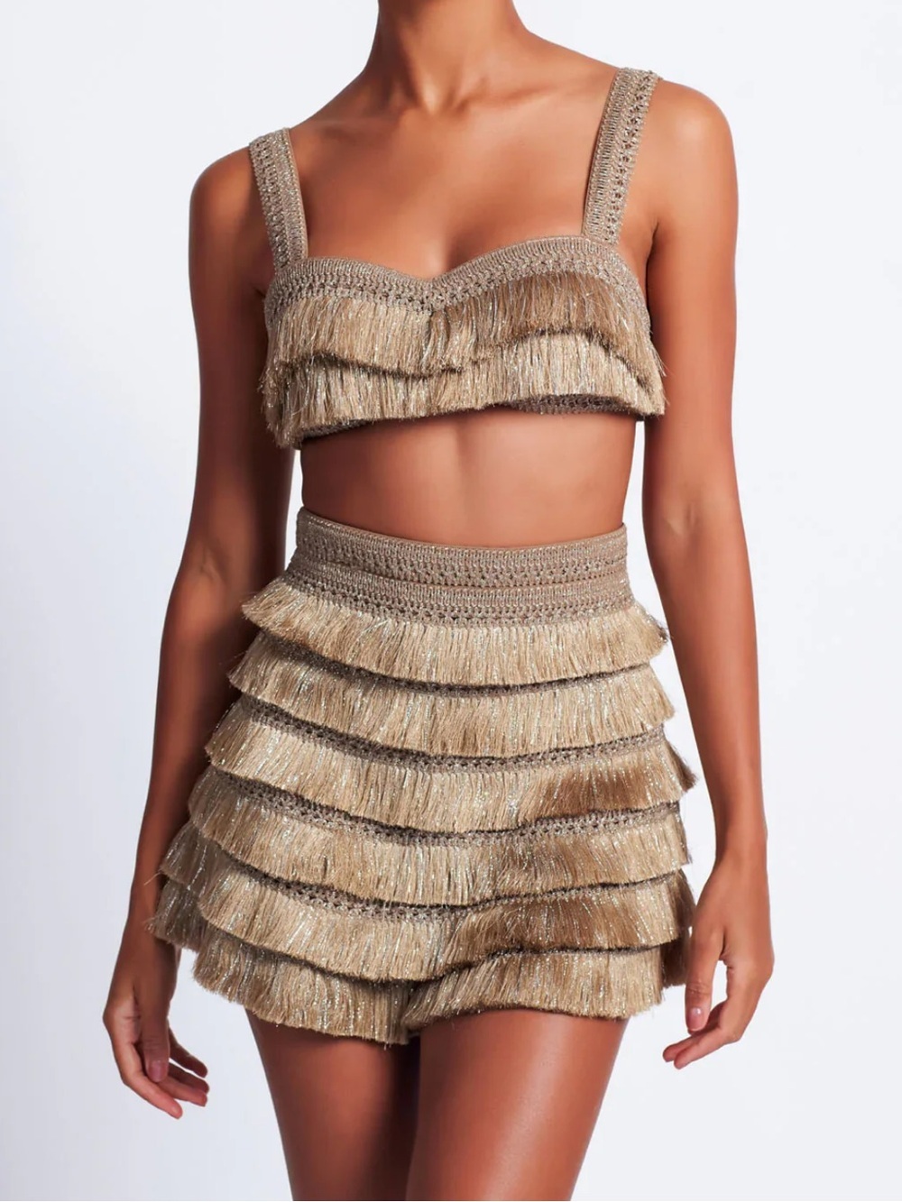 PatBO Metallic Fringe Top and Shorts Set Size 4